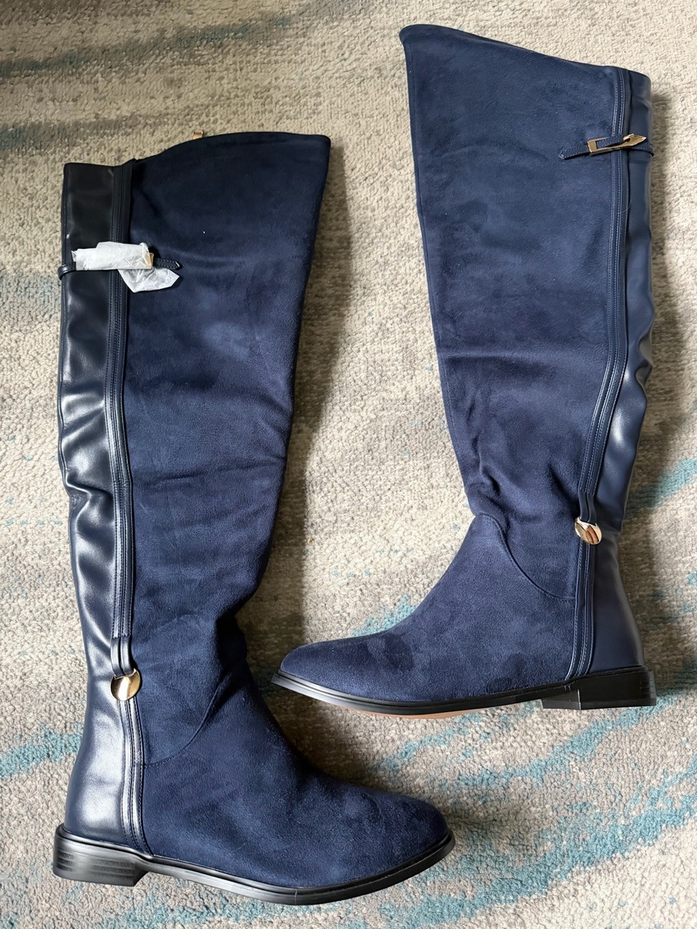 Seventh Avenue Size 19W Over-the-Knee Navy Suede-Look Riding Boots with Side Zip